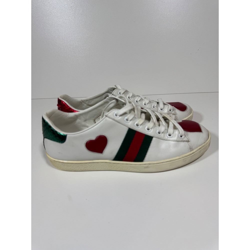 Gucci Ace Heart Leather Sneakers 9 EU 39 White 435638 Low Top Italy Designer